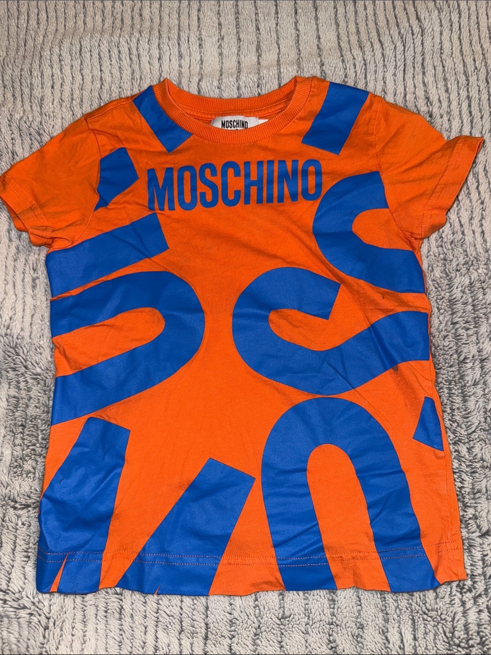 Moschino Orange Tee with Blue Logo Print